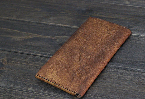 Handmade Men long leather wallet clutch men envelop vintage gray multi