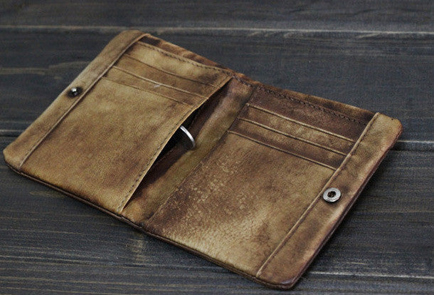 Handmade Men short leather wallet men vintage brown gray card wallet f | EverHandmade