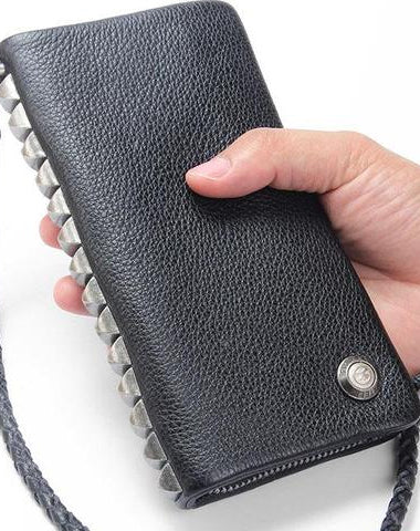 HANDMADE MENS COOL LONG LEATHER CHAIN WALLET CARDS BIKER TRUCKER WRISTLET WALLET