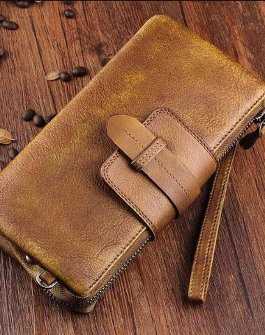 Handmade Leather Mens Cool Long Leather Wallet Bifold Clutch Wallet fo –  iwalletsmen