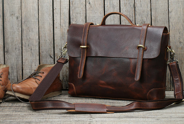 Handmade leather men Briefcase messenger large vintage shoulder laptop