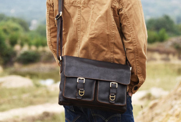 Cool leather mens messenger Bag Vintage shoulder bags vintage laptop b