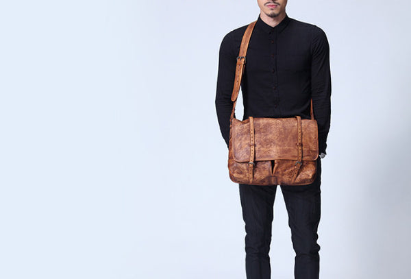 Handmade Cool leather mens messenger bag shoulder bag vintage bag