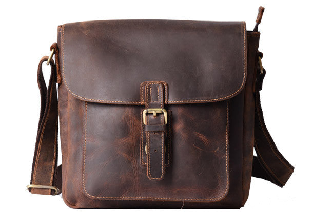 Handmade leather men Briefcase messenger vintage shoulder laptop bag v