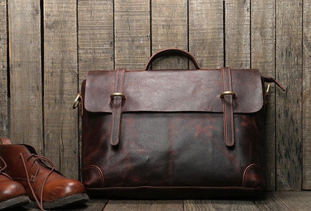 Handmade leather men Briefcase messenger large vintage shoulder laptop
