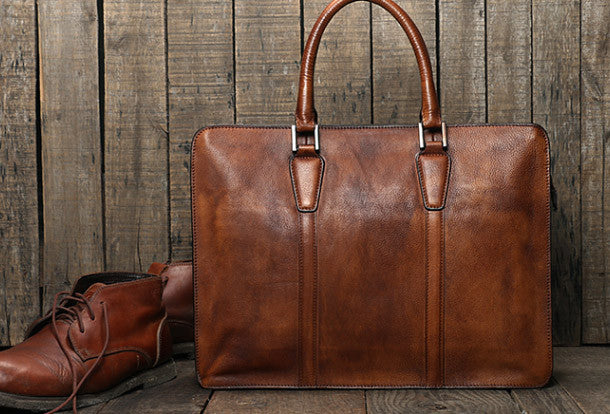 Handmade leather men vintage Briefcase messenger large vintage shoulde