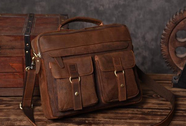 Handmade leather men Vintage Messenger bag Briefcase Cool Shoulder bag