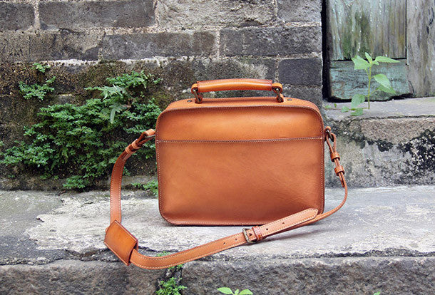 Handmade vintage satchel leather normal messenger bag orange shoulder
