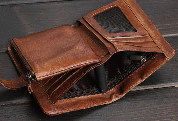 Handmade men billfold leather wallet men vintage gray brown wallet for