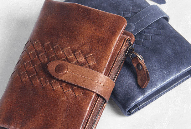Handmade men billfold leather wallet men vintage gray brown wallet for