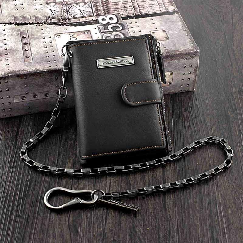 Black Leather Men's Small Biker Wallet Chain Wallet billfold Bifold Wa