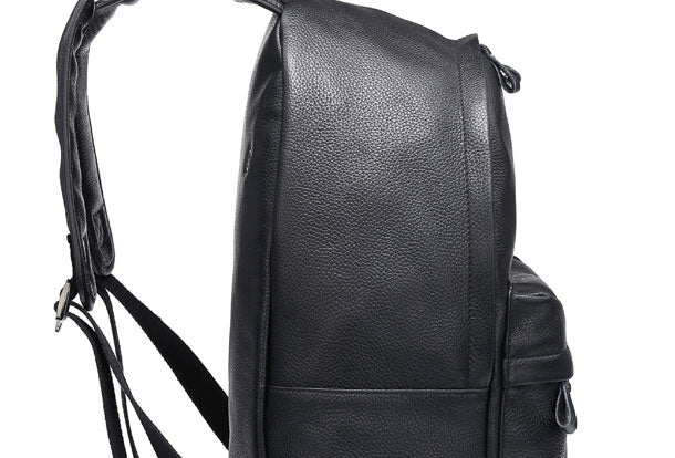 Black Leather Mens Cool Backpack Fashion Travel Backpack Hiking Backpa