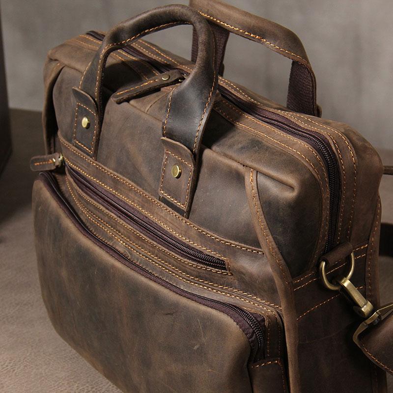 Vintage Leather Mens Coffee Briefcase Shoulder Bag Work Bag Laptop Bag