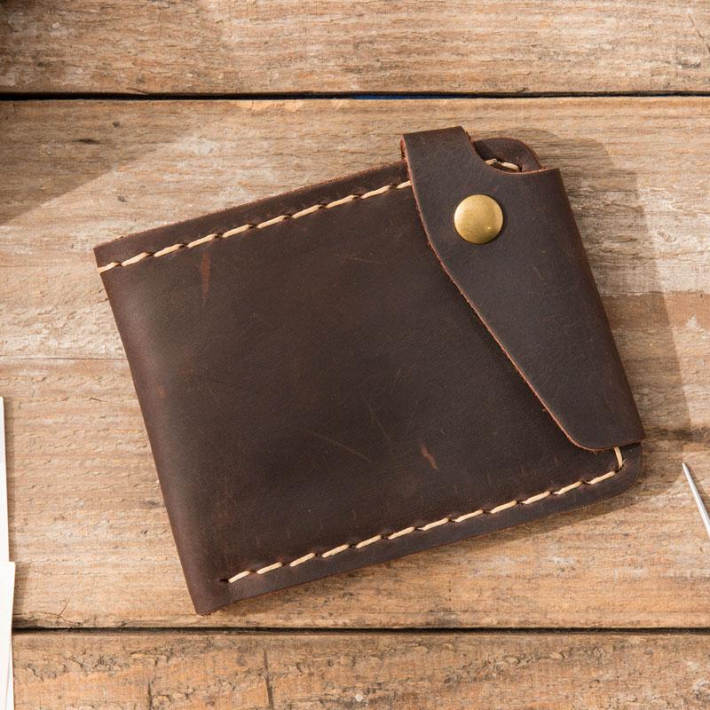 Handmade Leather Mens Small Wallets Bifold Slim billfold Front Pocket