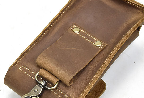 Handmade Leather Mens Cell Phone Holster Waist Bag Hip Pack Belt Bag f