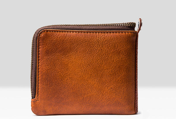 Genuine leather billfold wallet men zip multi cards vintage wallet for