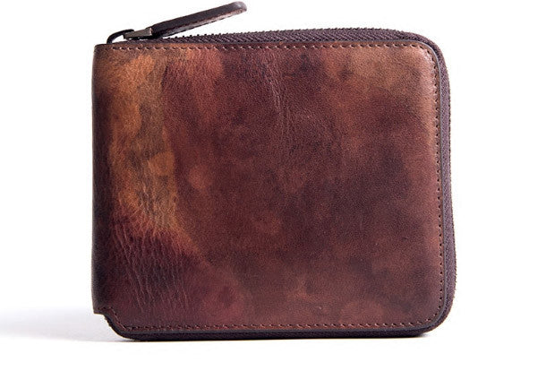 Handmade billfold wallet leather men zip multi cards vintage wallet fo