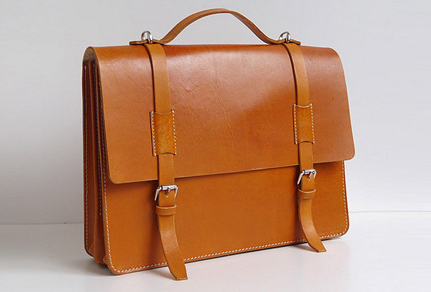 Handmade Leather messenger bag brief yellow brown for men women leathe