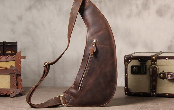 Leather Vintage Brown Mens Sling Bag Shoulder Sling Bag Chest Bag for