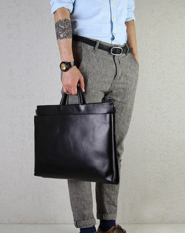 Slim black leather men Briefcase black shoulder laptop Briefcase Busin