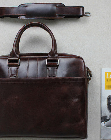 Vintage leather men Briefcase coffee shoulder laptop Briefcase vintage