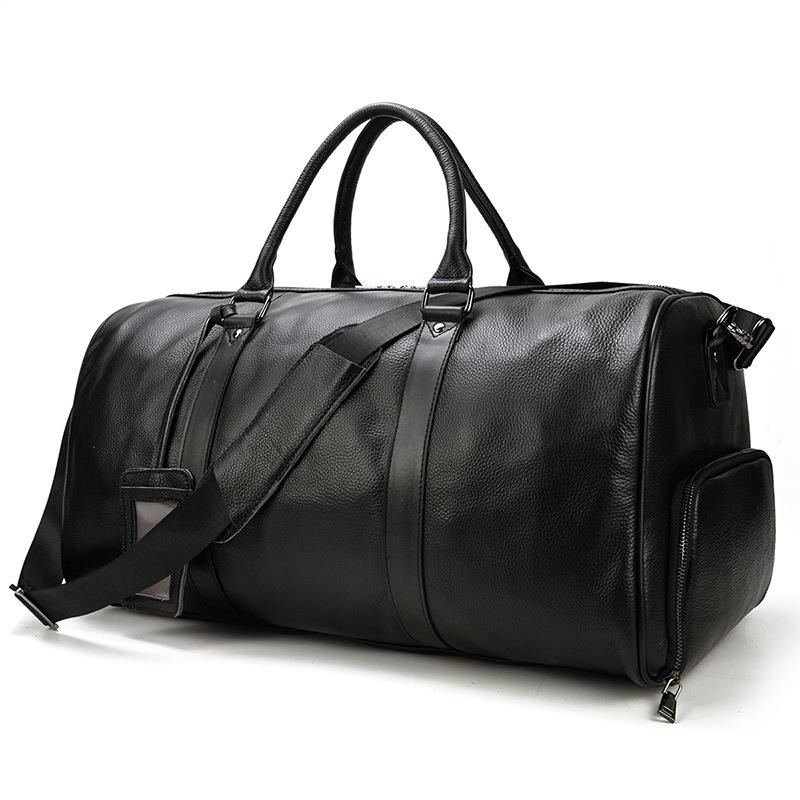 Cool Black Large Leather Men's Overnight Bag Weekender Bag Travel Lugg