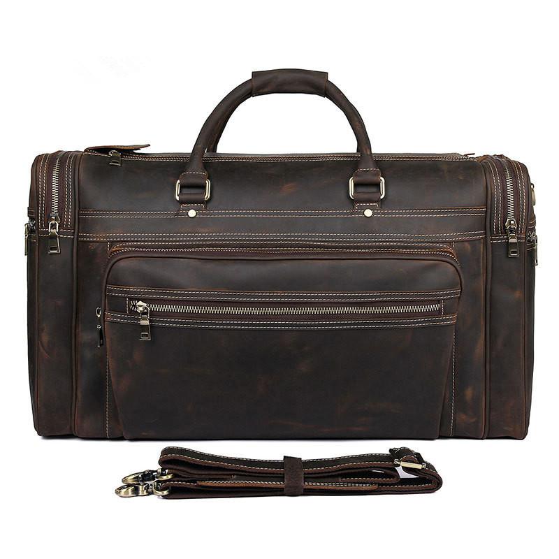 Vintage Large Leather Men's Overnight Bag Brown Travel Bag Weekender B