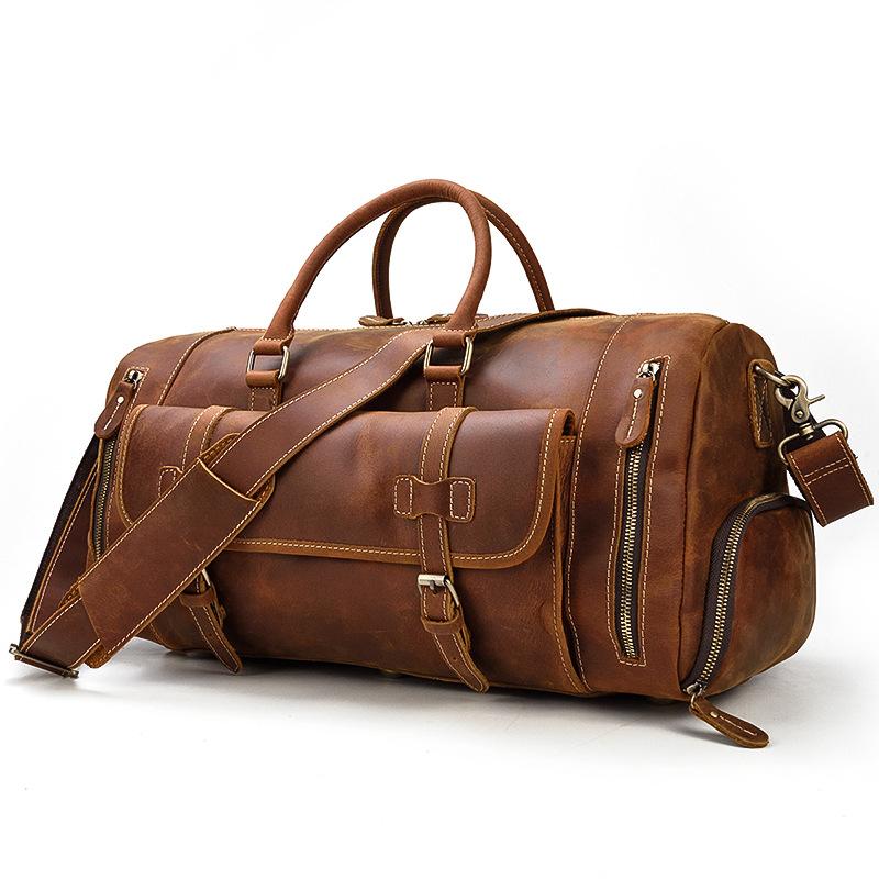 Cool Brown Leather Men's Overnight Bag Travel Bag Luggage Weekender Ba