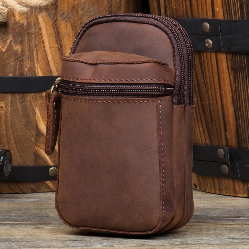 Brown Leather Belt Pouch Mens Small Belt Case Belt Bag Small Waist Bag