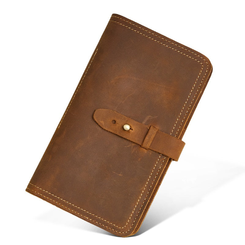Leather Long Wallet for Men Vintage Bifold Wallet Passport Travel Wall
