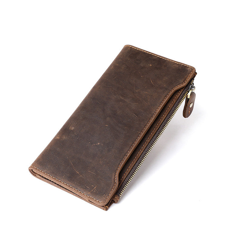 Leather Long wallets for Men Wallet Vintage Zipper Credit Cards Wallet