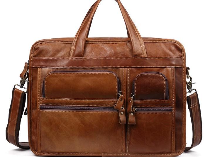 Leather Men Large Briefcase Handbag Travel Bag OverNight Bags For Men