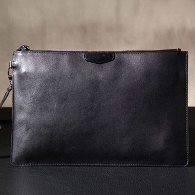 Leather Mens Clutch Wristlet Wallet Black Zipper Clutch Wallet for Men