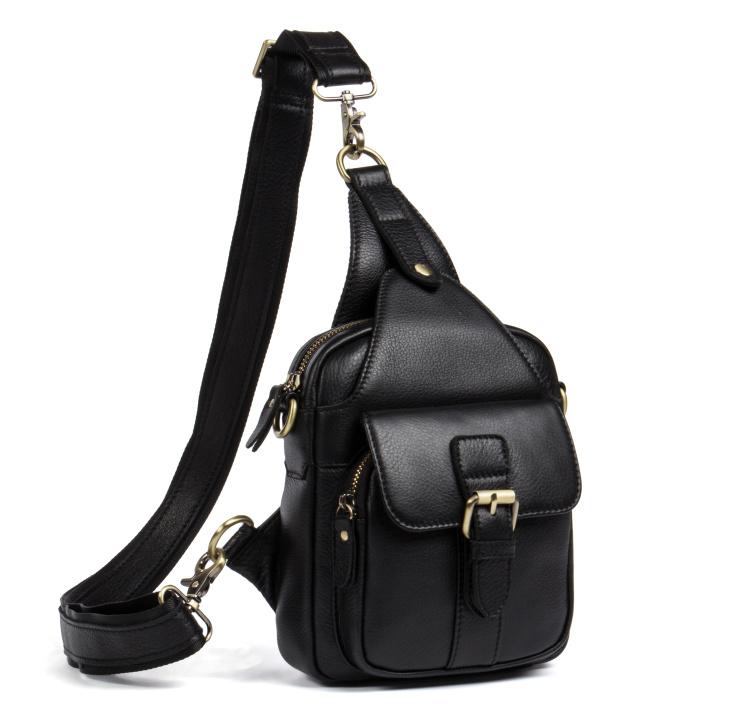 Cool Black Leather Mens Sling Bag Black Sling Pack Crossbody Pack Blac