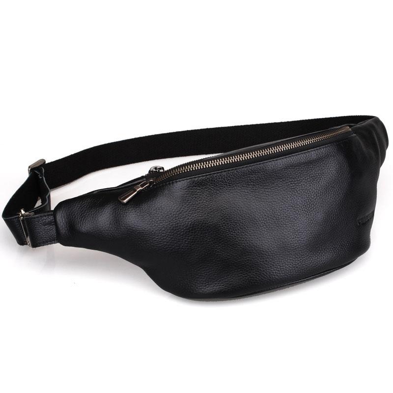 Black Leather Mens FANNY PACK MENS WAIST BAG Black HIP PACK BELT BAG F