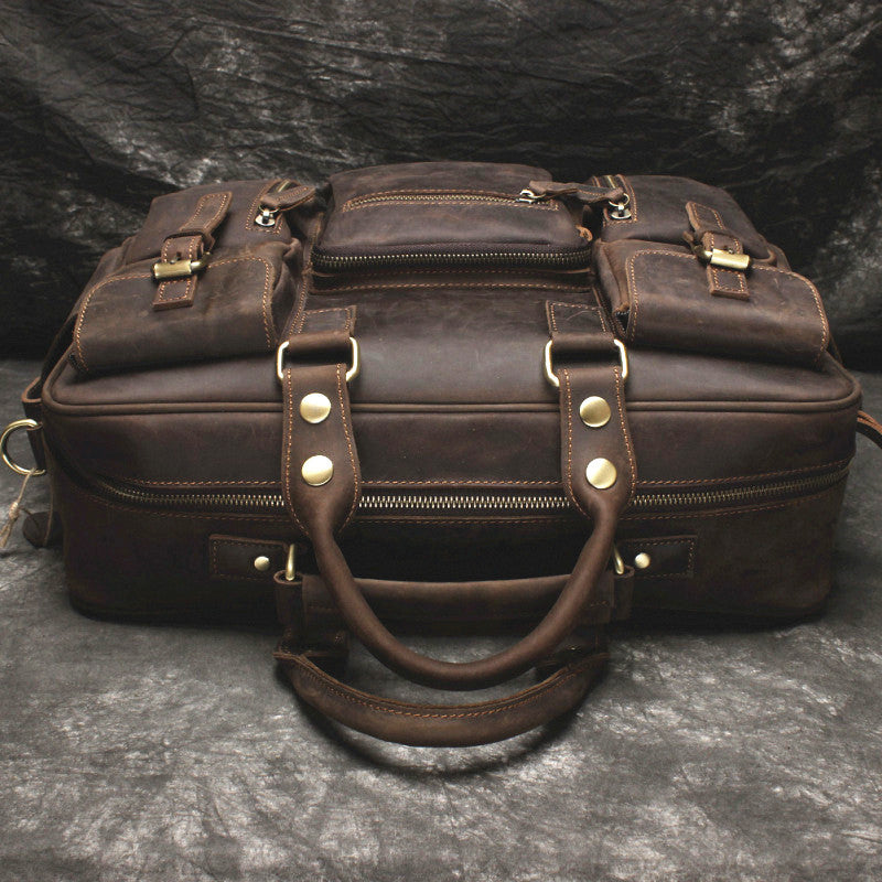 Vintage Leather Mens Large Briefcase Travel Bag Large Business Bag for