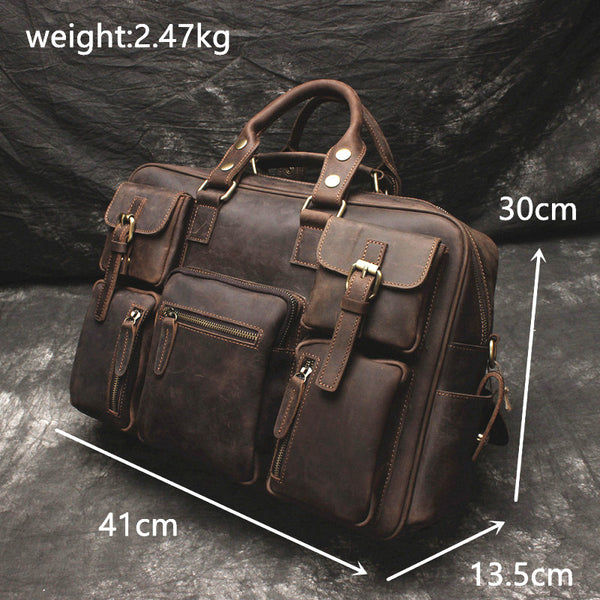 Vintage Leather Mens Large Briefcase Travel Bag Large Business Bag for