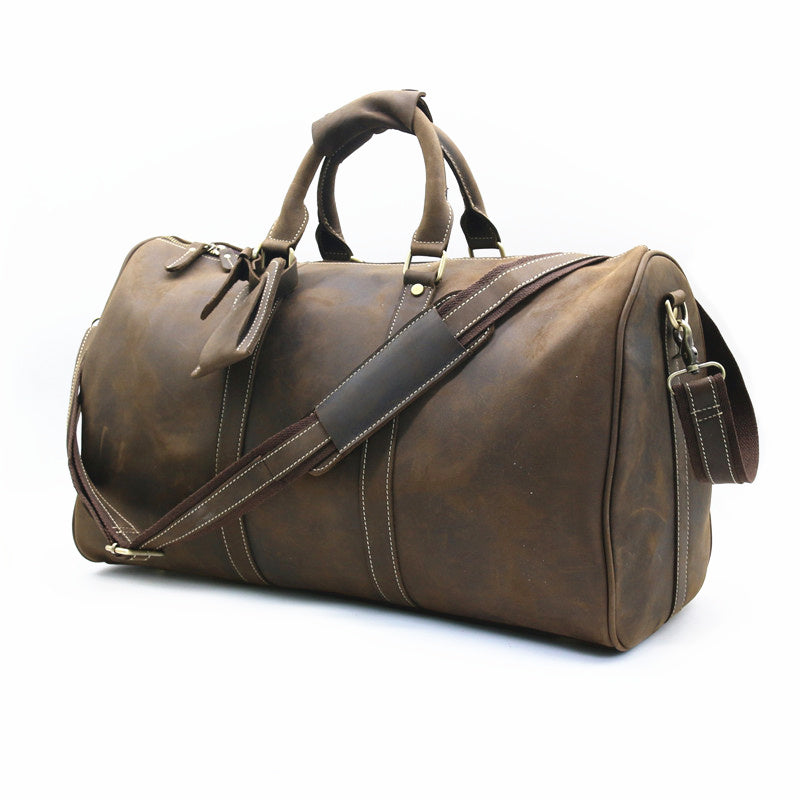 Leather Mens Weekender Bag Vintage Coffee Travel Bag for men