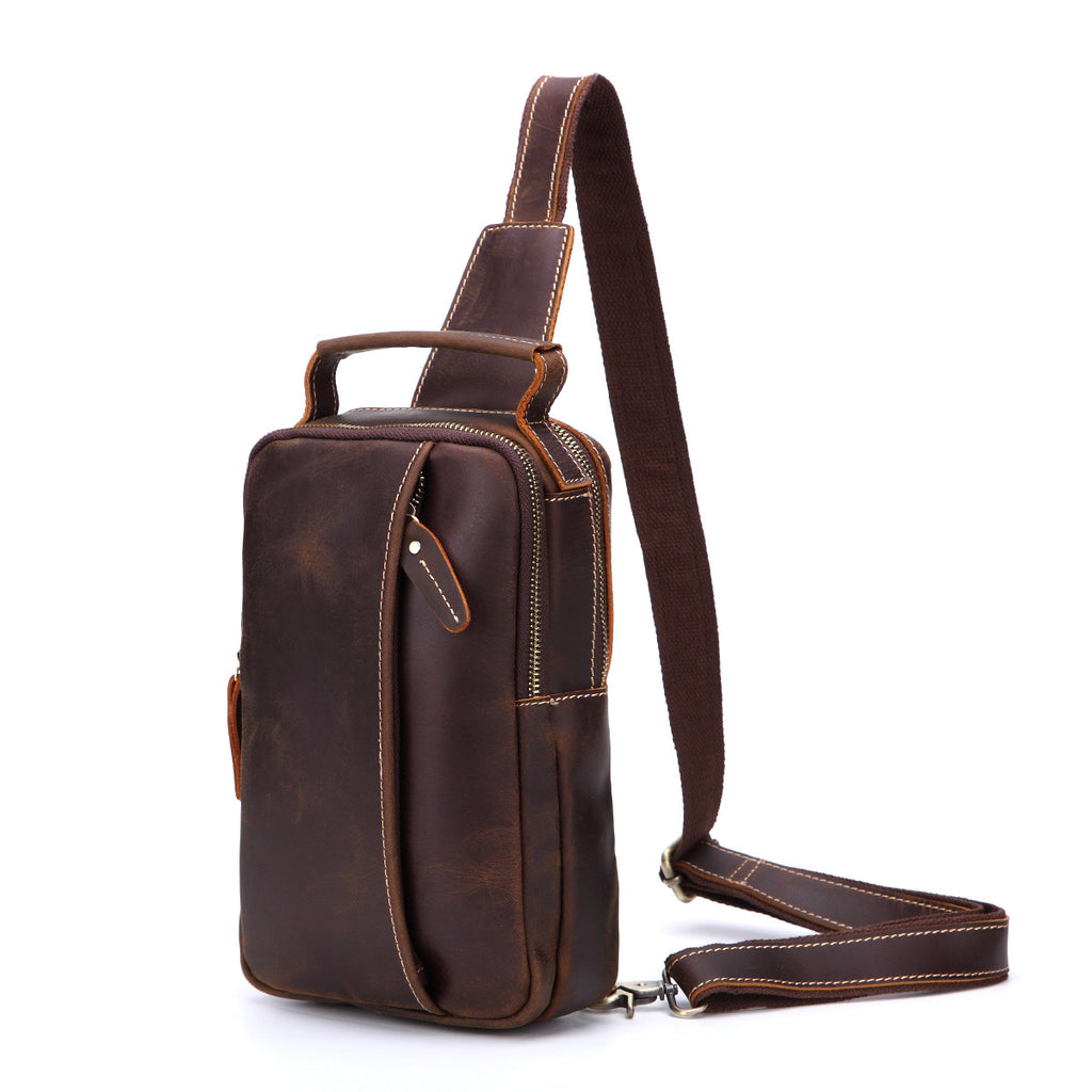 Leather Sling Bag for Men Vintage Chest Crossbody Bag For Men