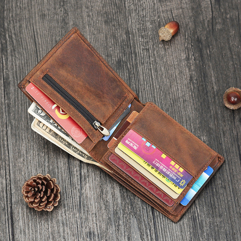 Leather Small Mens Wallet Bifold Vintage Trifold billfold Wallet for M