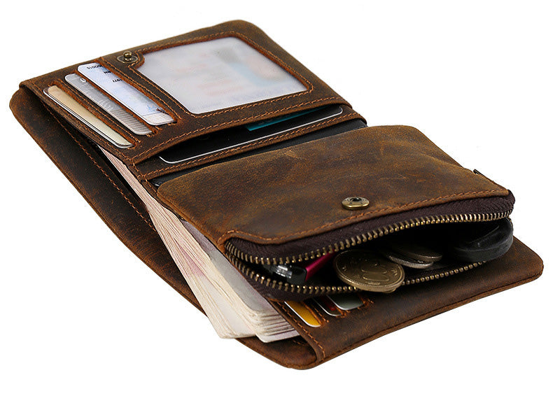 Leather Small Mens Wallet Slim Vintage Bifold Wallet for Men
