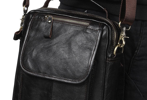 Men Leather Black Handbag Messenger Bag Crossbody bag Cool For Men