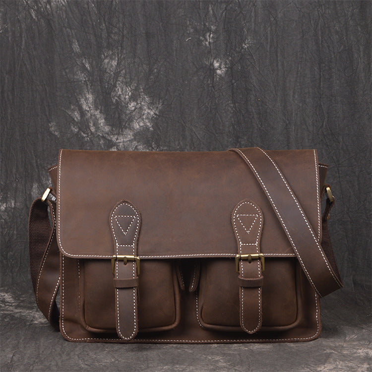 Men Leather Messenger Bag Cool Vintage Crossbody Bag Shoulder Bag for