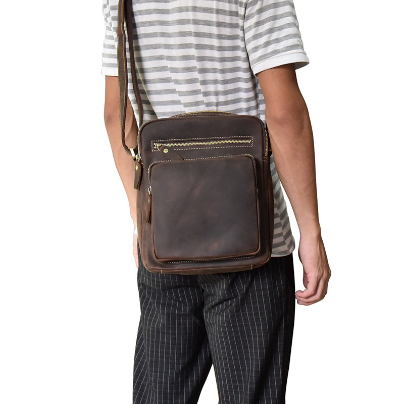 Men Leather Small Messenger Bag Cool Vintage Shoulder Bag for men