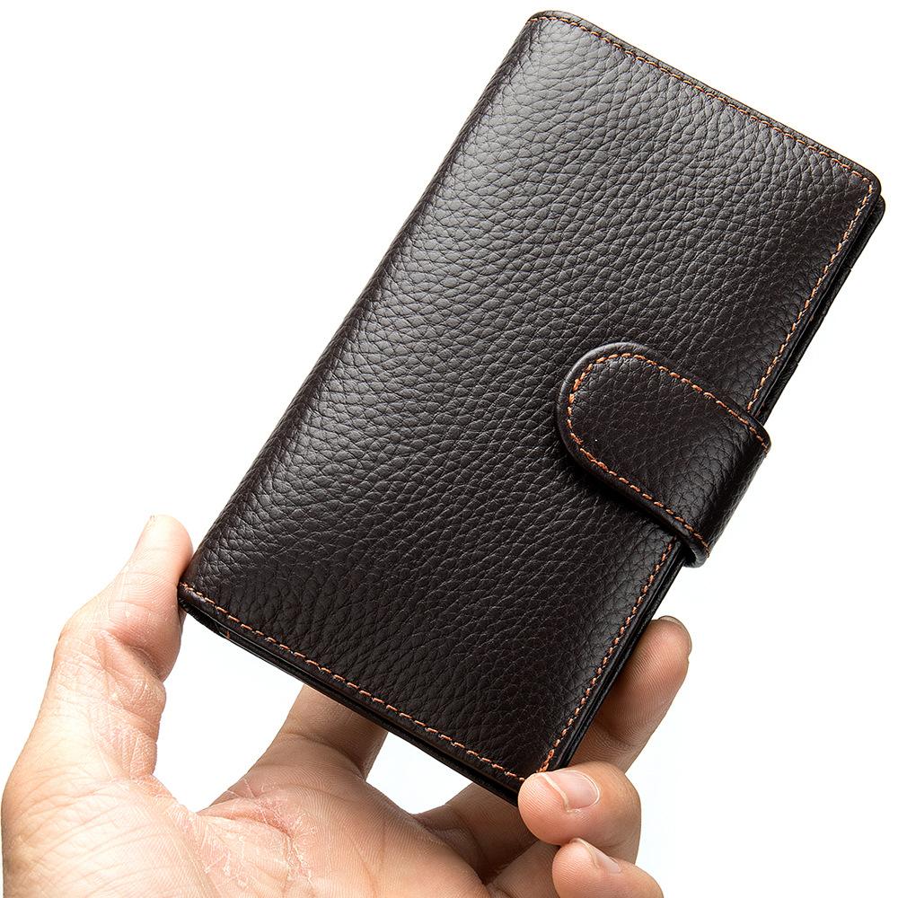 Black Leather Men's Wallet Trifold Long Wallet Multi Cards Long Wallet
