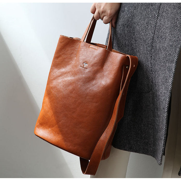 Stylish Leather Bucket Bag Large Tote Bag Shopper Barrel Bag Shoulder