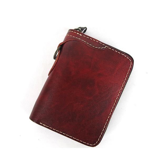 [On Sale] Handmade Mens Leather Biker Chain Wallets Cool Small Biker W