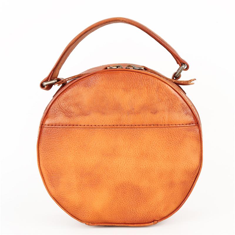 Vintage Womens Brown leather Circle Handbag Shoulder Bag Black Round L