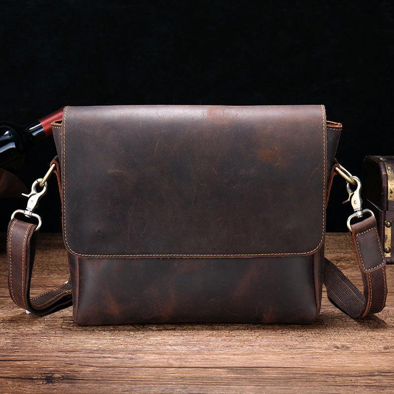 Cool Leather Messenger Bag Side Bag Vintage Shoulder Bag For Men