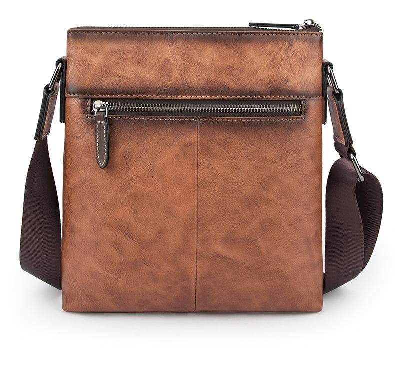 Brown LEATHER MEN'S Small Side bag Square MESSENGER BAG Tan Square Cou